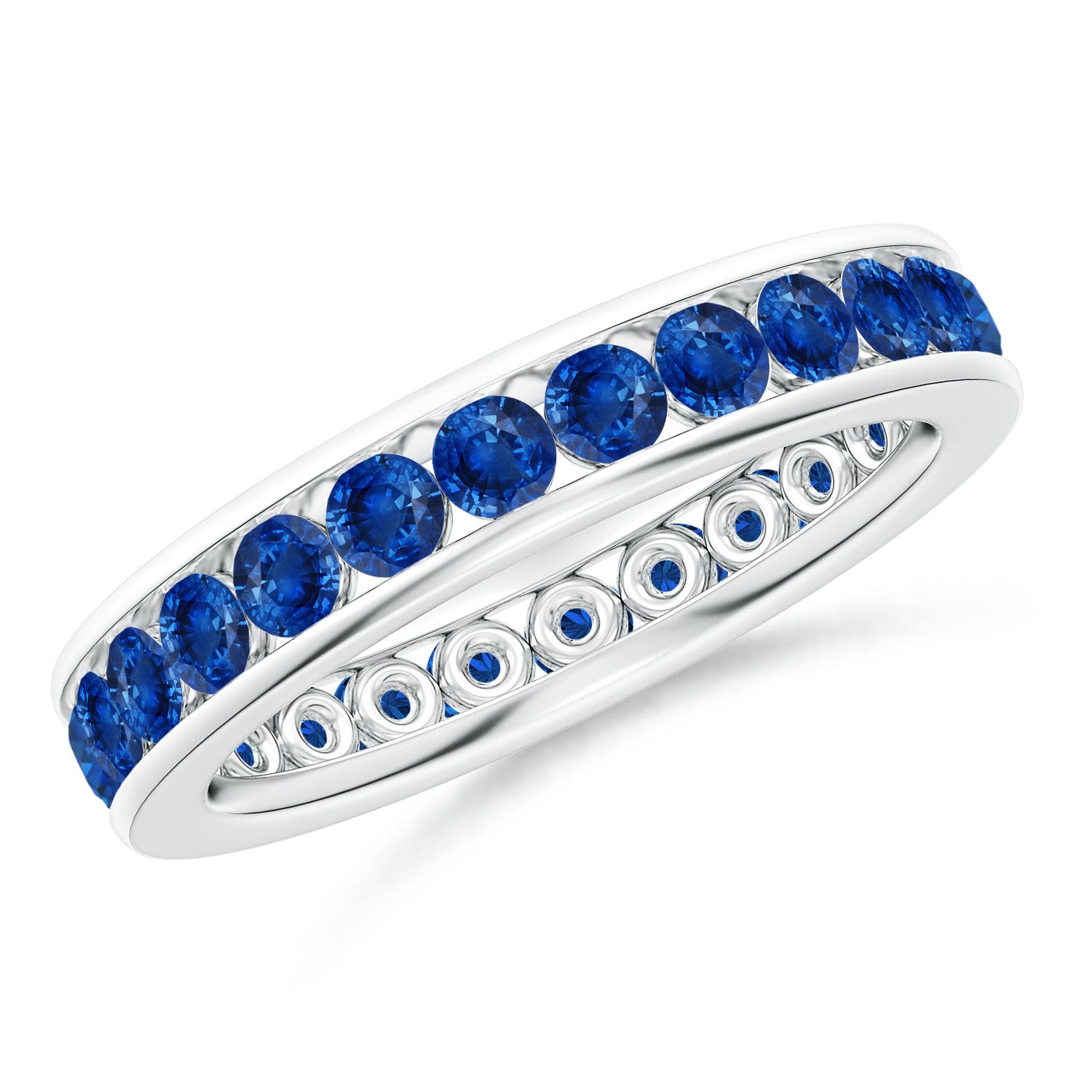 2.5mm AAA Channel Set Eternity Sapphire Wedding Ring in 55 White Gold