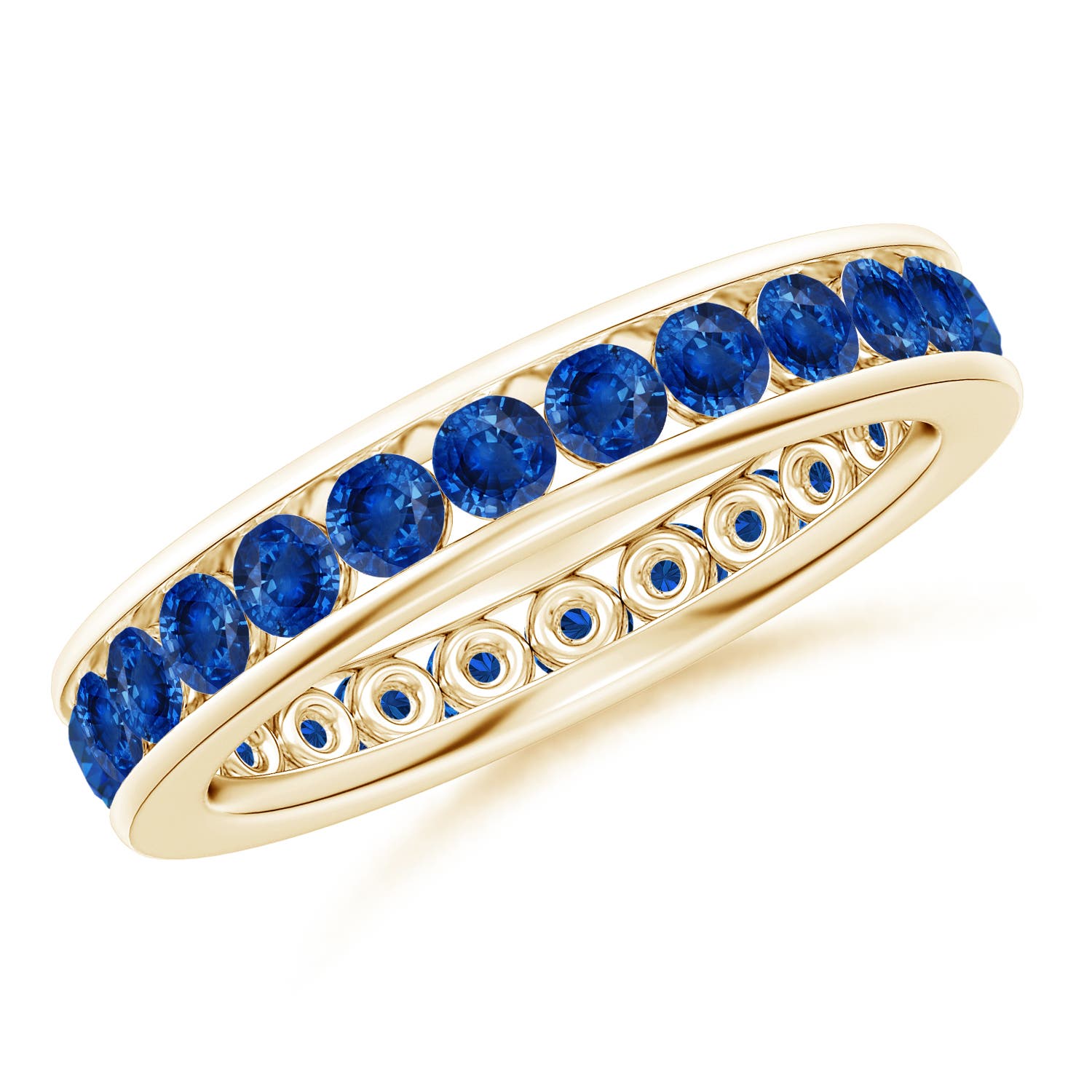 2.5mm AAA Channel Set Eternity Sapphire Wedding Ring in 55 Yellow Gold