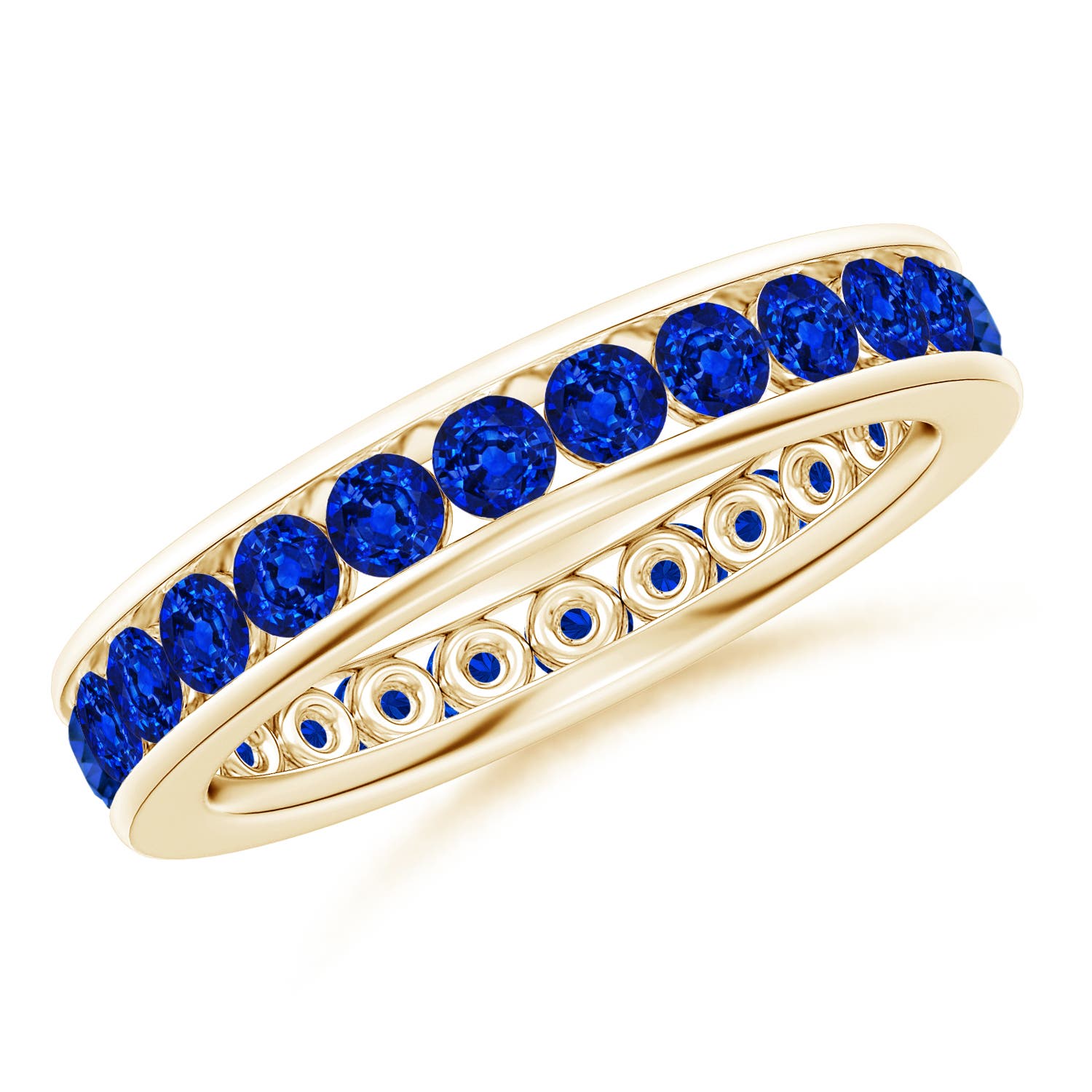2.5mm AAAA Channel Set Eternity Sapphire Wedding Ring in 60 Yellow Gold