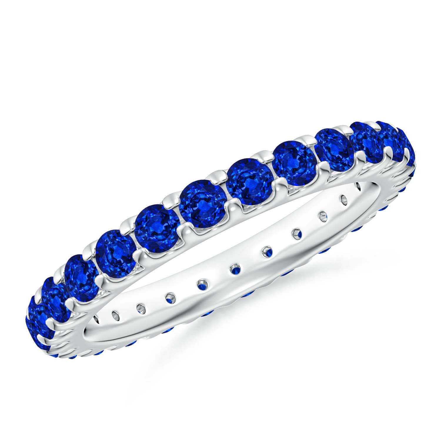 2.8mm AAAA Shared Prong Set Eternity Sapphire Wedding Ring in 55 18K White Gold