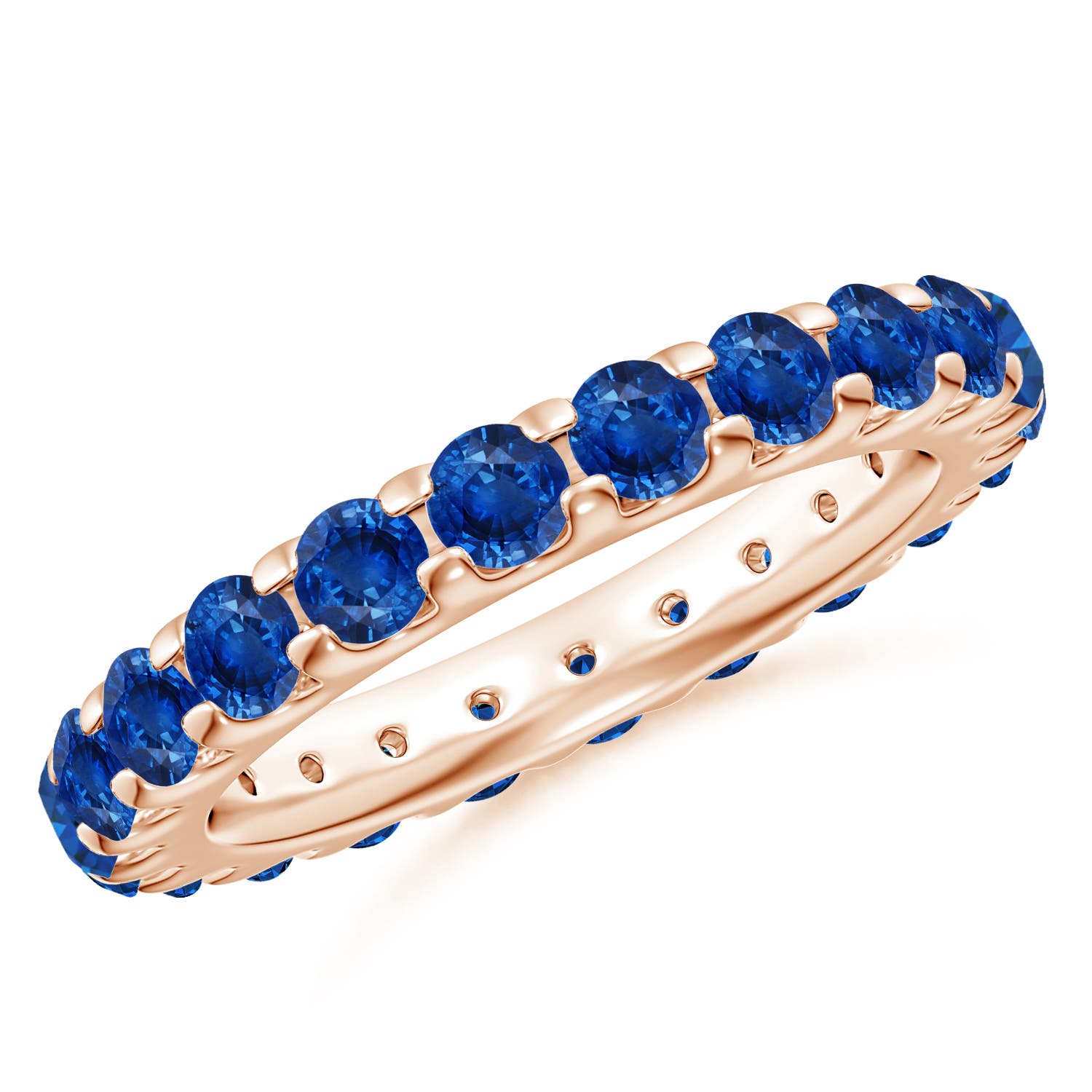 3.3mm AAA Shared Prong Set Eternity Sapphire Wedding Ring in 55 18K Rose Gold