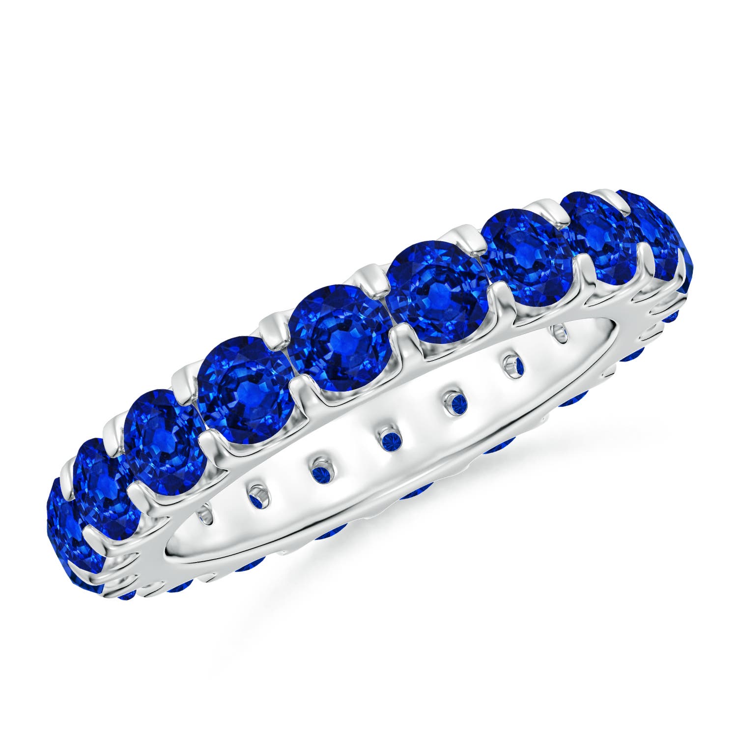 3.5mm AAAA Shared Prong Set Eternity Sapphire Wedding Ring in 55 18K White Gold