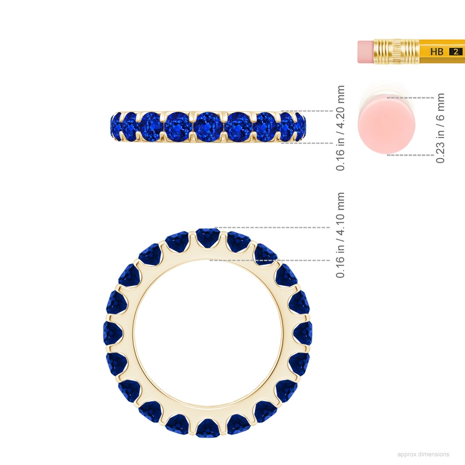 3.5mm Lab-Grown Shared Prong Set Eternity Sapphire Wedding Ring in 65 Yellow Gold ruler