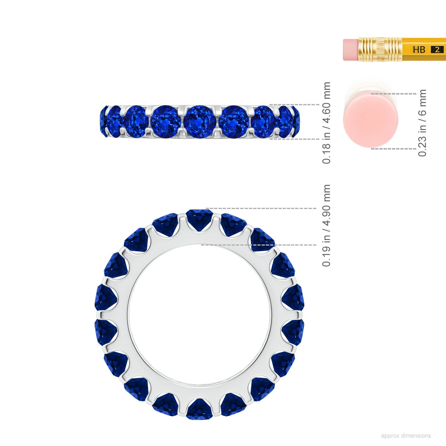 4mm AAAA Shared Prong Set Eternity Sapphire Wedding Ring in 55 White Gold - ruler