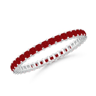 1.5mm AA Shared Prong Set Square Ruby Eternity Ring in 75 P950 Platinum