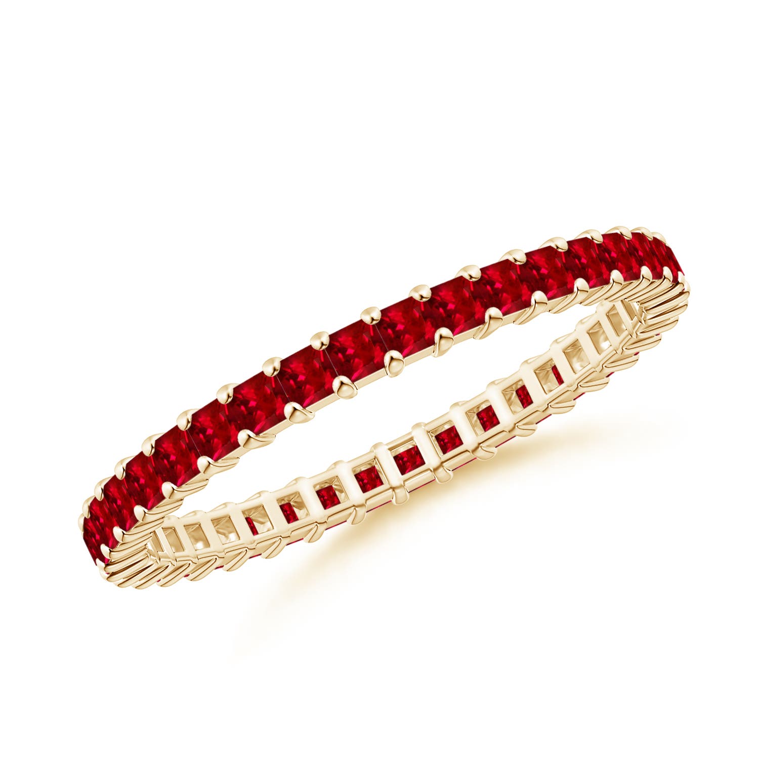 1.5mm AAAA Shared Prong Set Square Ruby Eternity Ring in 55 Yellow Gold