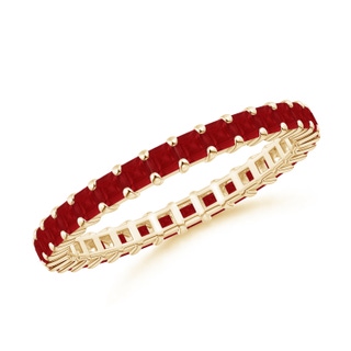 1.8mm AA Shared Prong Set Square Ruby Eternity Ring in 75 Yellow Gold