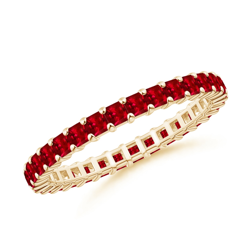 1.8mm AAAA Shared Prong Set Square Ruby Eternity Ring in 70 Yellow Gold