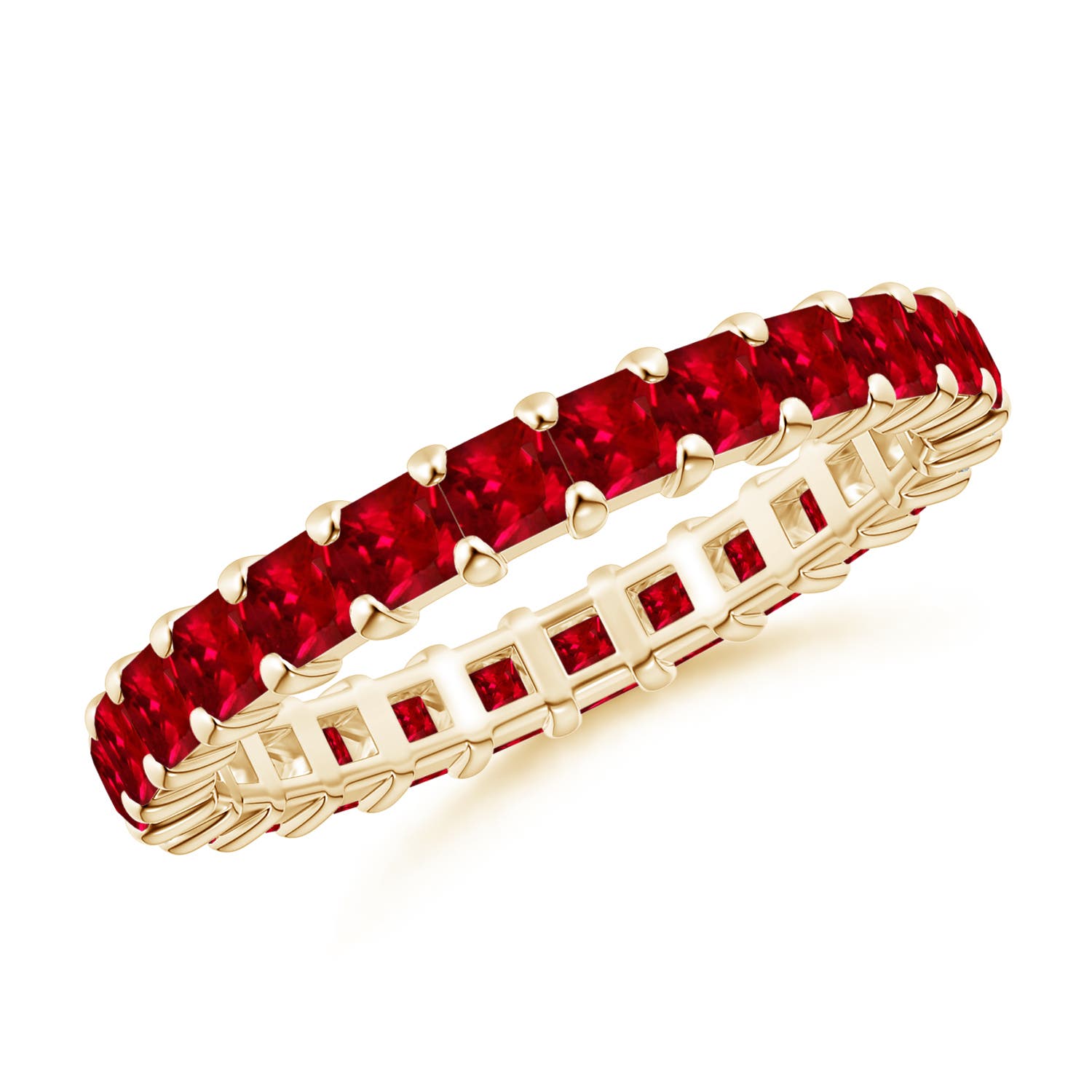 2.3mm AAAA Shared Prong Set Square Ruby Eternity Ring in 55 Yellow Gold