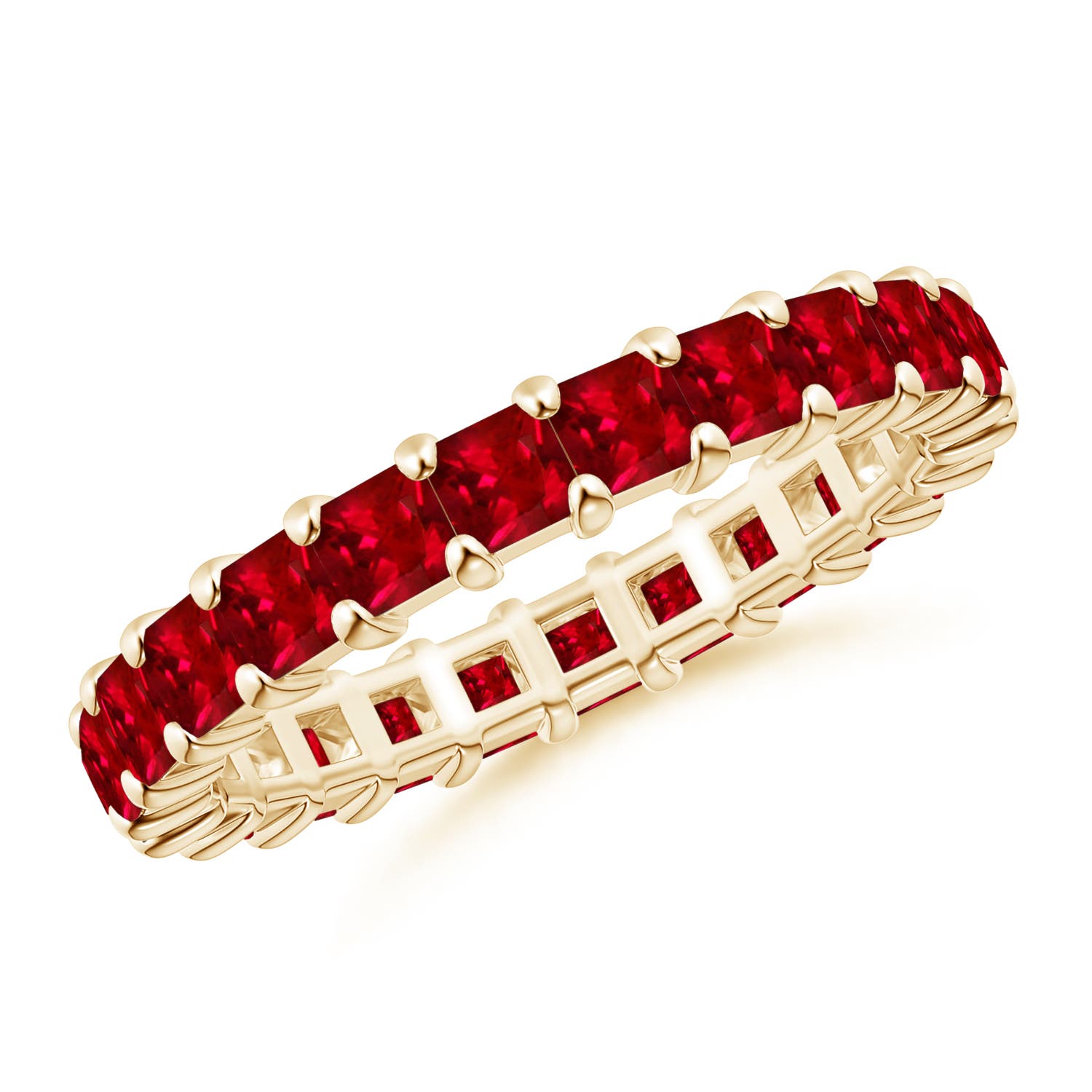 2.9mm AAAA Shared Prong Set Square Ruby Eternity Ring in 55 Yellow Gold