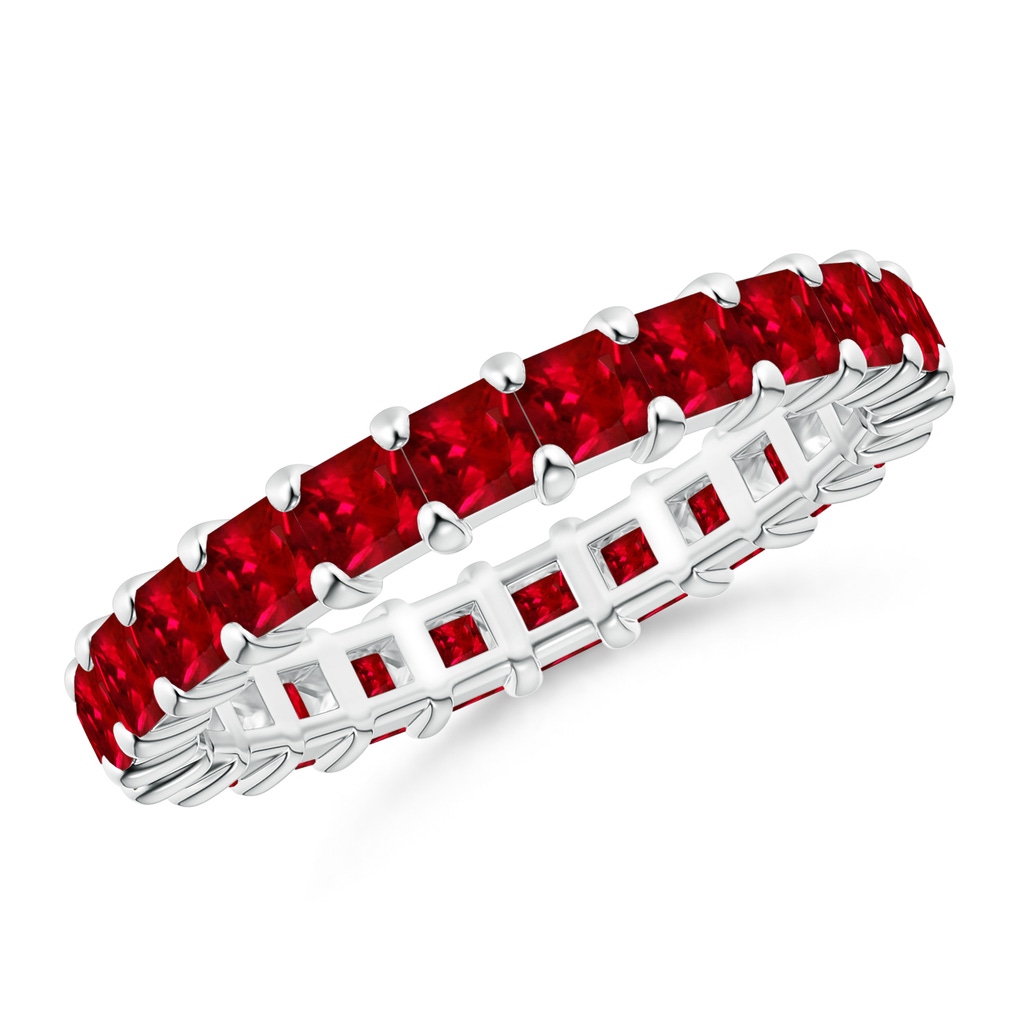 2.9mm AAAA Shared Prong Set Square Ruby Eternity Ring in 75 18K White Gold