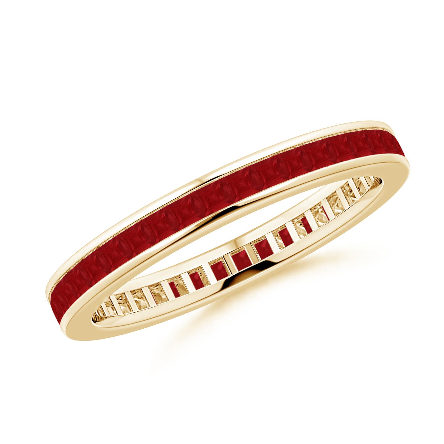 1.5mm AA Channel Set Square Ruby Eternity Wedding Ring in 70 Yellow Gold