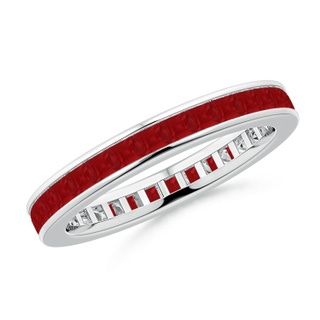 1.9mm AA Channel Set Square Ruby Eternity Wedding Ring in 75 White Gold