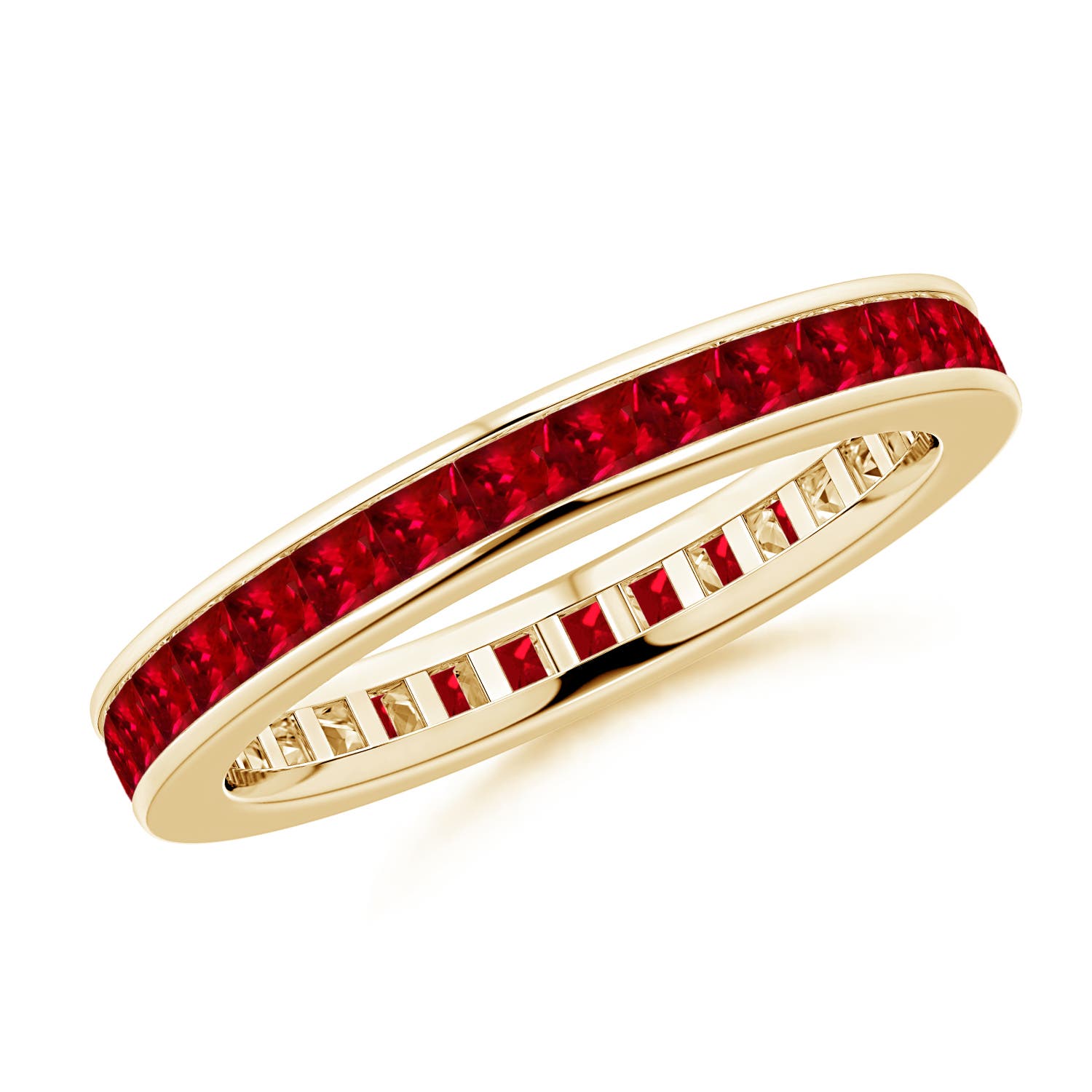 1.9mm AAAA Channel Set Square Ruby Eternity Wedding Ring in 55 Yellow Gold
