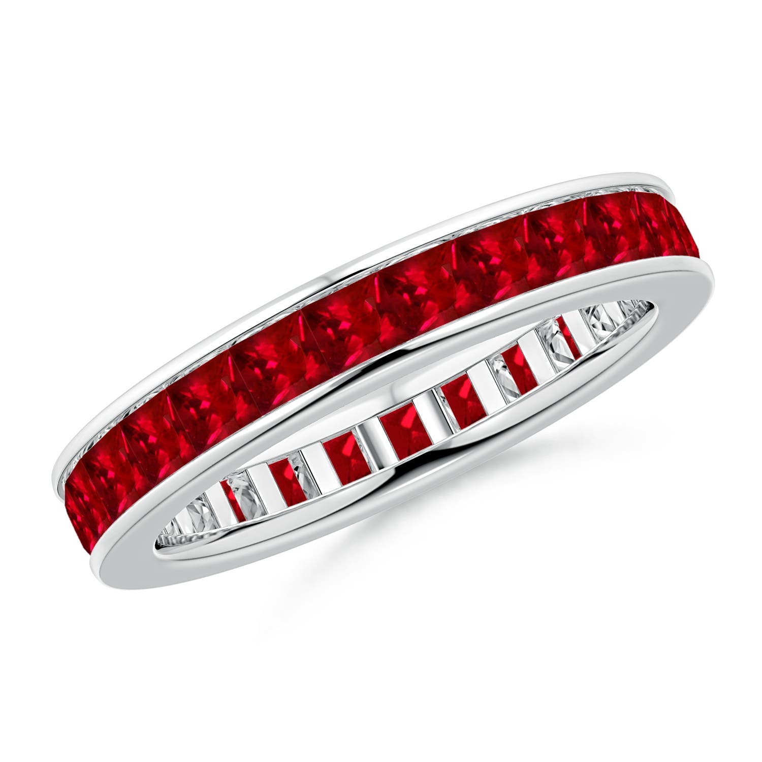 2.4mm AAAA Channel Set Square Ruby Eternity Wedding Ring in 55 White Gold