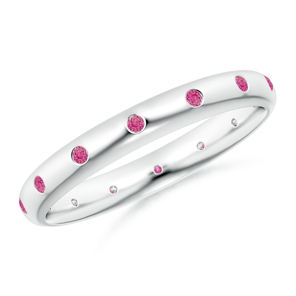 1.3mm AAA Gypsy-Set Round Pink Sapphire Eternity Ring in 18K White Gold