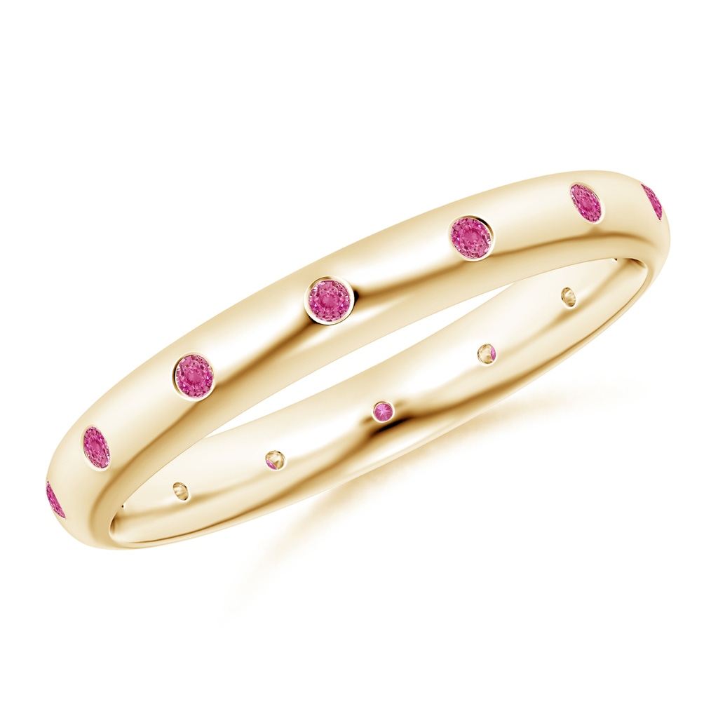 1.3mm AAA Gypsy-Set Round Pink Sapphire Eternity Ring in 18K Yellow Gold