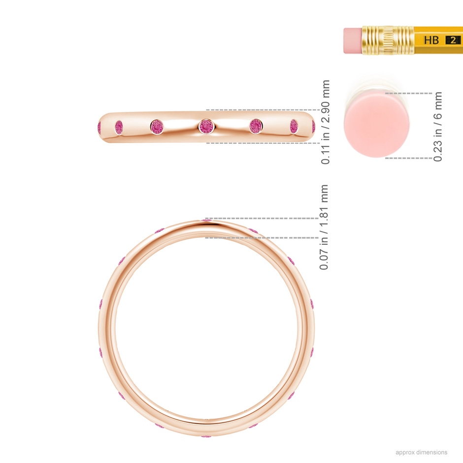 1.3mm AAA Gypsy-Set Round Pink Sapphire Eternity Ring in Rose Gold ruler
