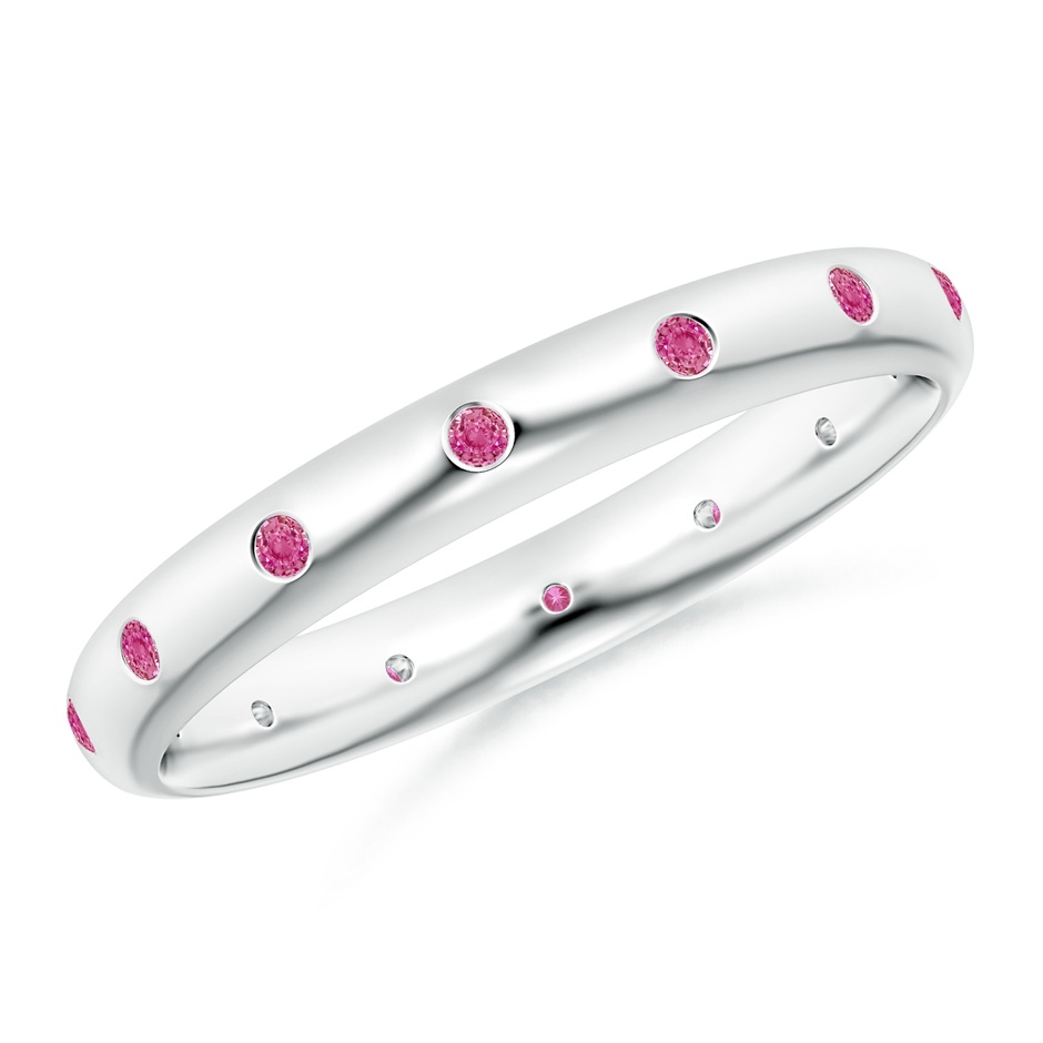 1.3mm AAA Gypsy-Set Round Pink Sapphire Eternity Ring in White Gold 