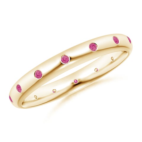 1.3mm AAA Gypsy-Set Round Pink Sapphire Eternity Ring in Yellow Gold