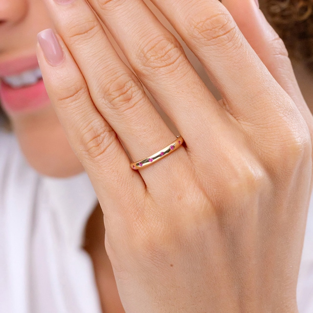 14k White Gold Gypsy Set Pink Sapphire Eternity Ring