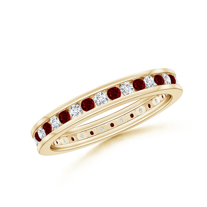 1.5mm AAAA Channel Set Ruby and Diamond Eternity Wedding Ring in 70 18K Yellow Gold