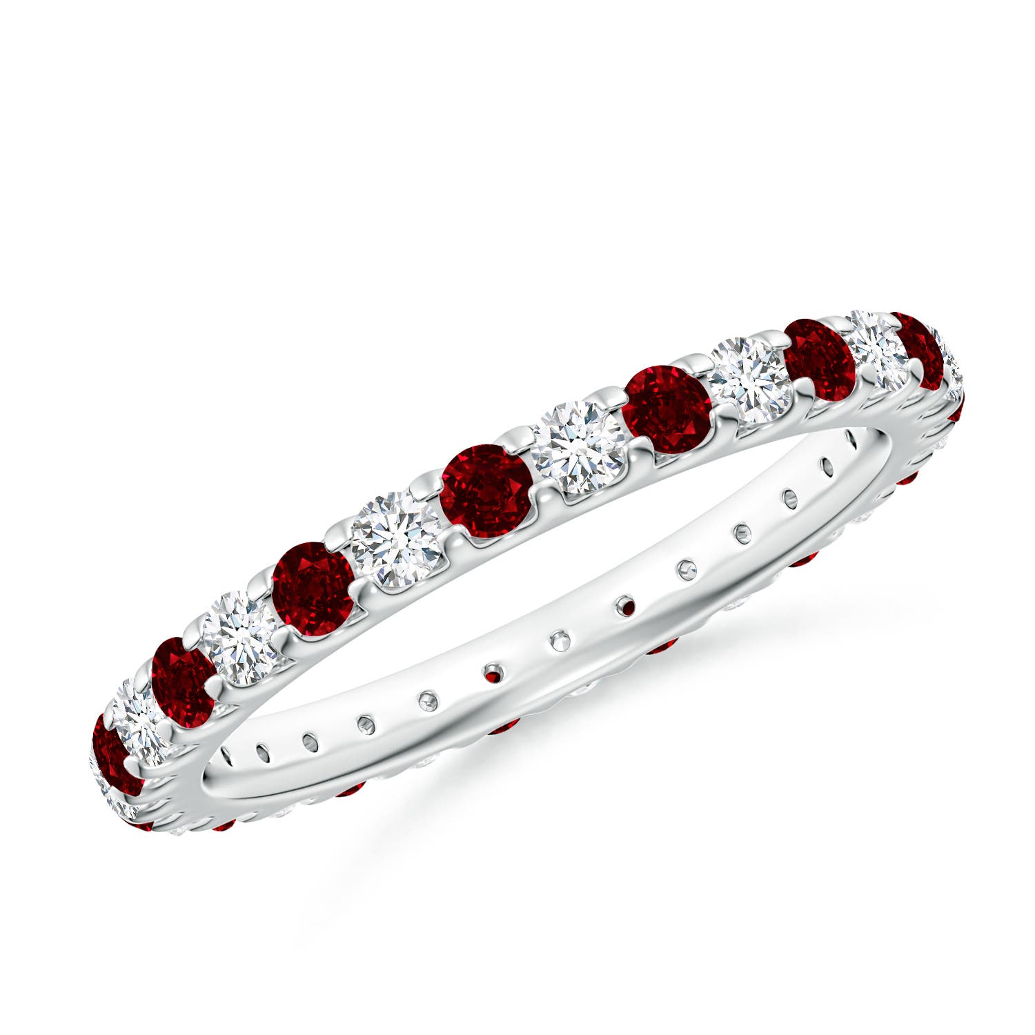 2mm AAAA Shared Prong Ruby and Diamond Eternity Band in 65 White Gold