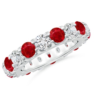 4mm AAA Shared Prong Ruby and Diamond Eternity Band in 60 9K White Gold