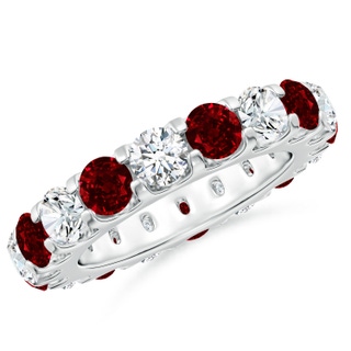 4mm AAAA Shared Prong Ruby and Diamond Eternity Band in 60 10K White Gold