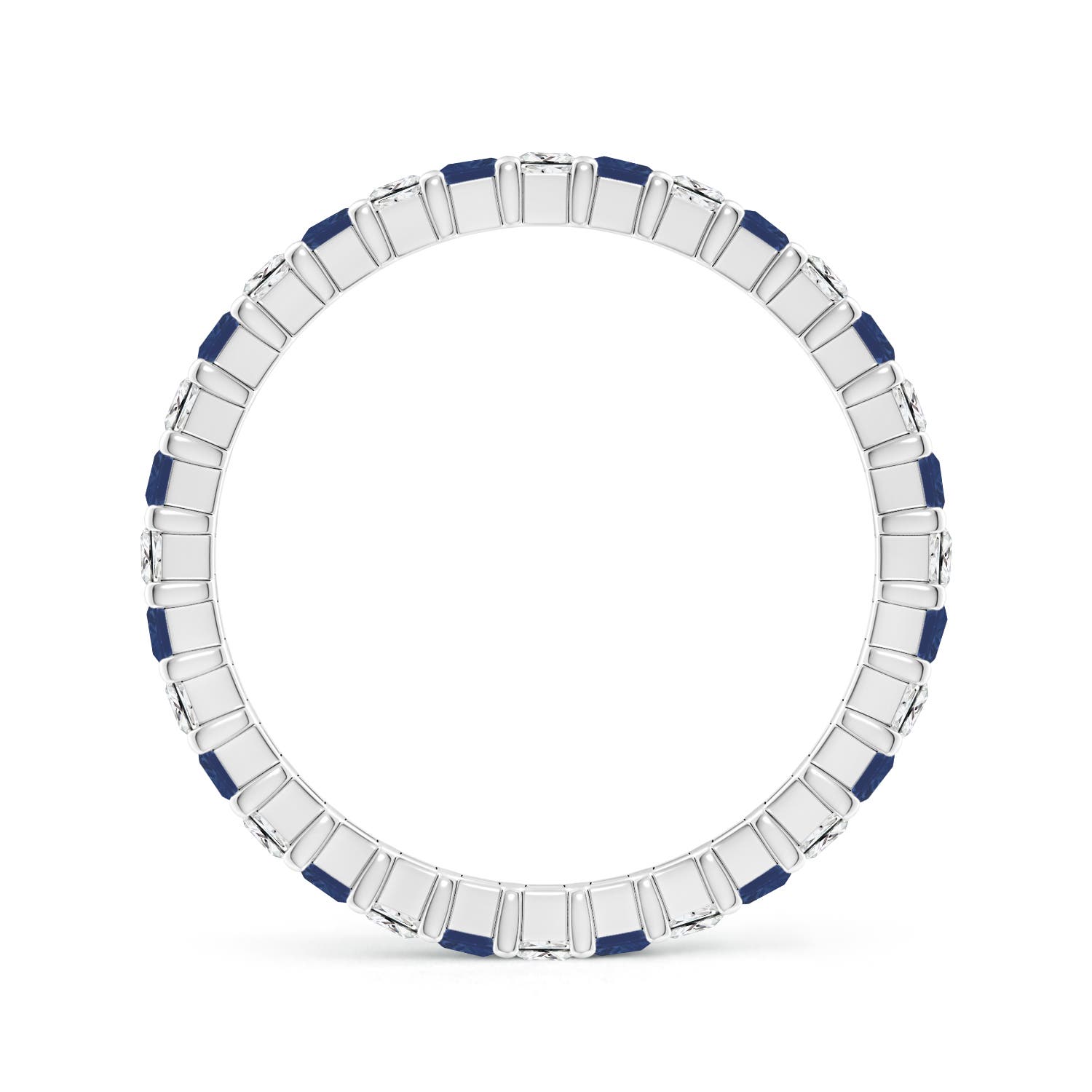 1.8mm A Shared Prong Square Sapphire and Diamond Eternity Ring in 60 White Gold