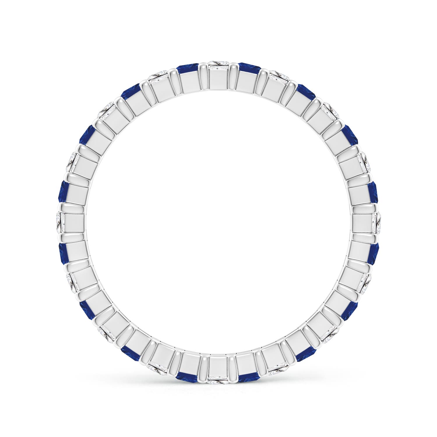 1.8mm AAA Shared Prong Square Sapphire and Diamond Eternity Ring in 60 White Gold