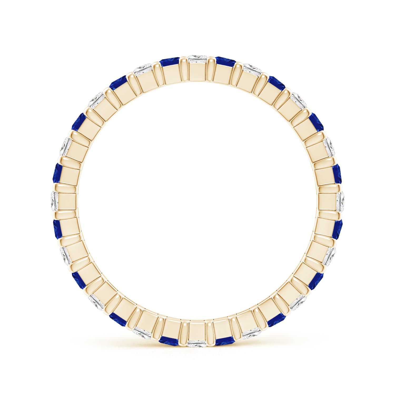 1.8mm AAAA Shared Prong Square Sapphire and Diamond Eternity Ring in 60 Yellow Gold
