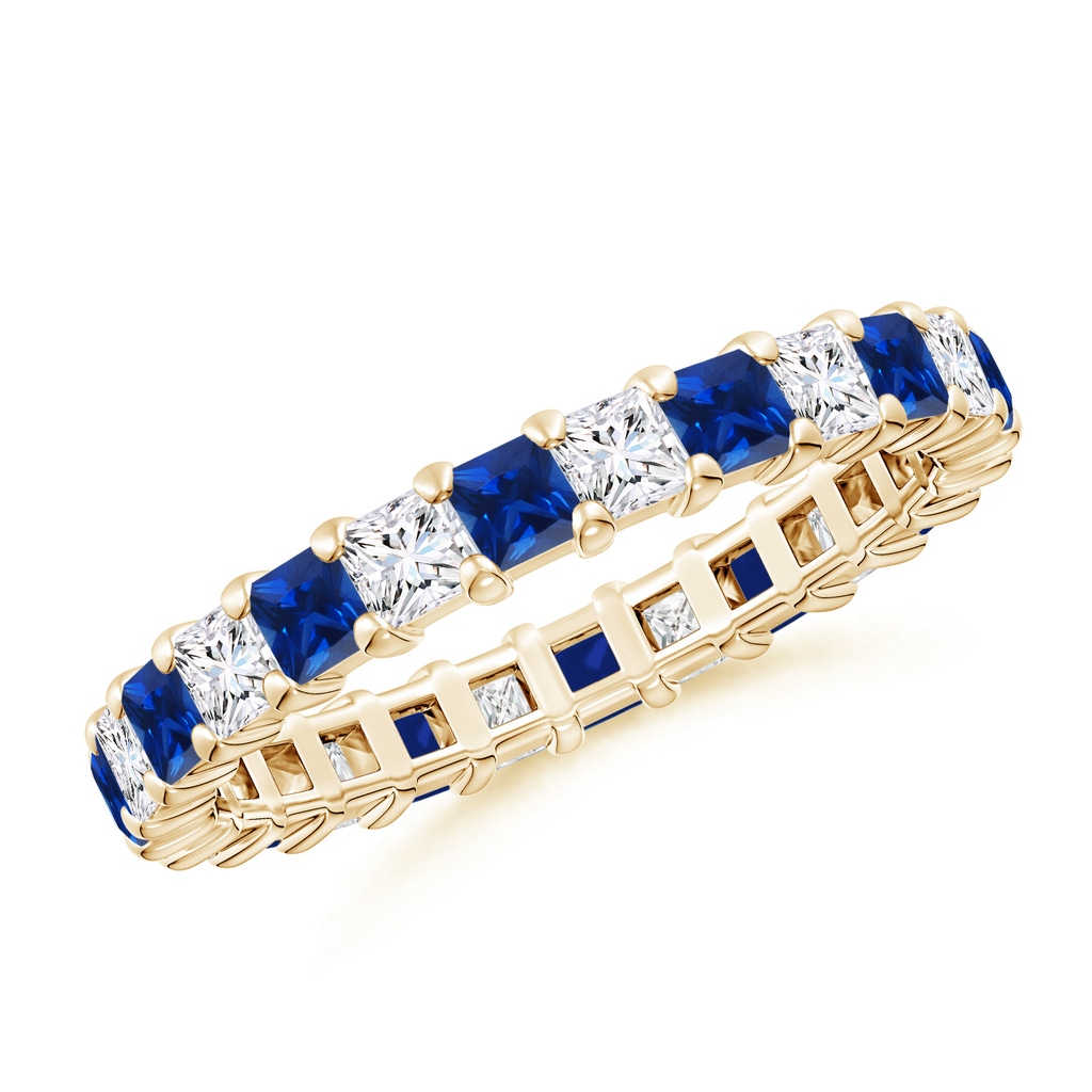 2.3mm AAAA Shared Prong Square Sapphire and Diamond Eternity Ring in 65 Yellow Gold