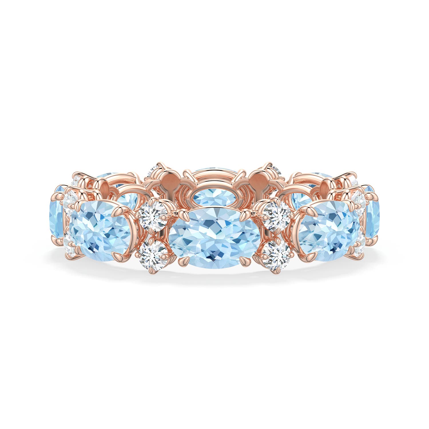 65 6 6x4mm AAA Alternating Oval Aquamarine and Diamond Eternity Ring in Rose Gold - main