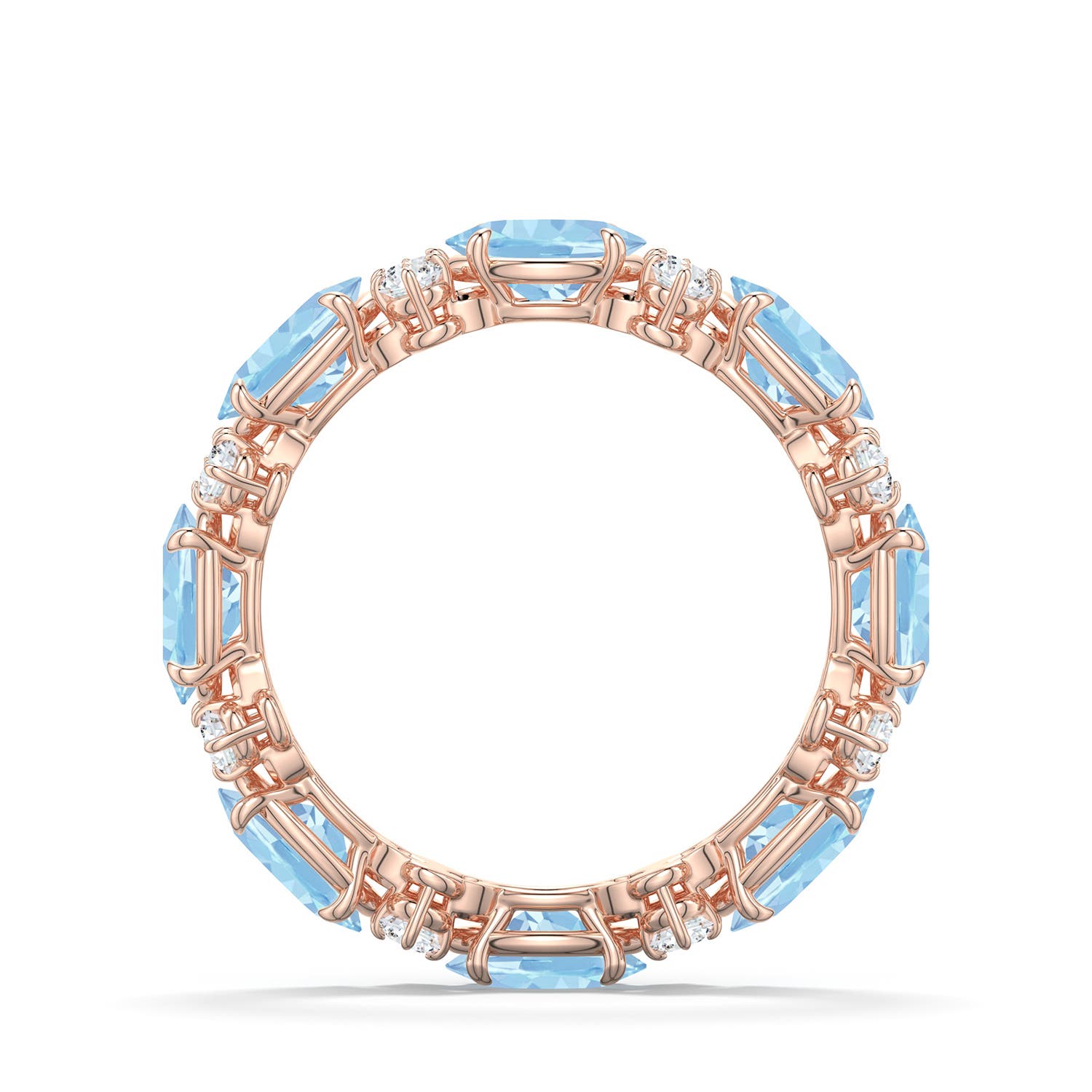 65 6 6x4mm AAA Alternating Oval Aquamarine and Diamond Eternity Ring in Rose Gold - side 1