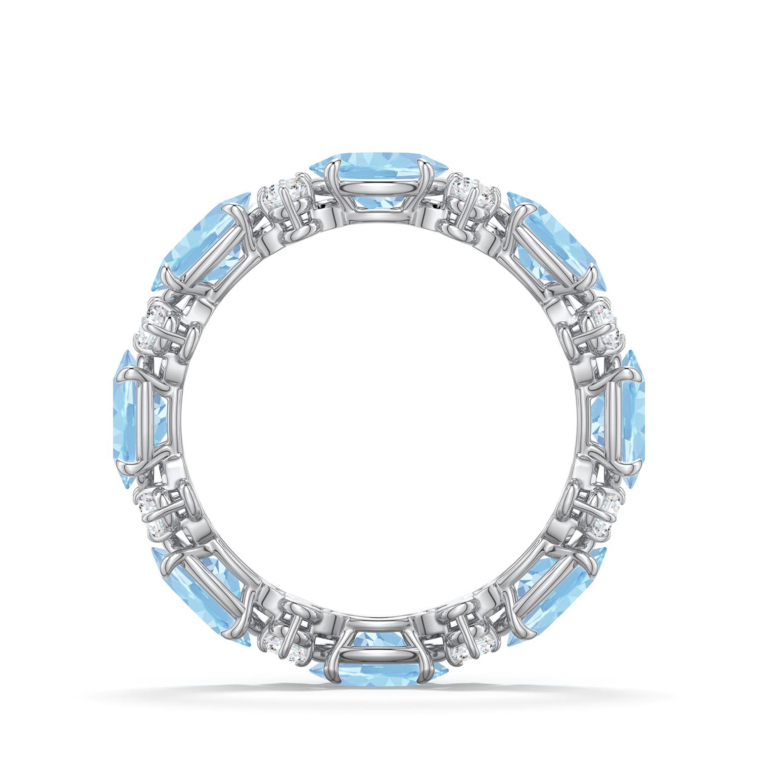 55 6 6x4mm AAA Alternating Oval Aquamarine and Diamond Eternity Ring in White Gold - side 1