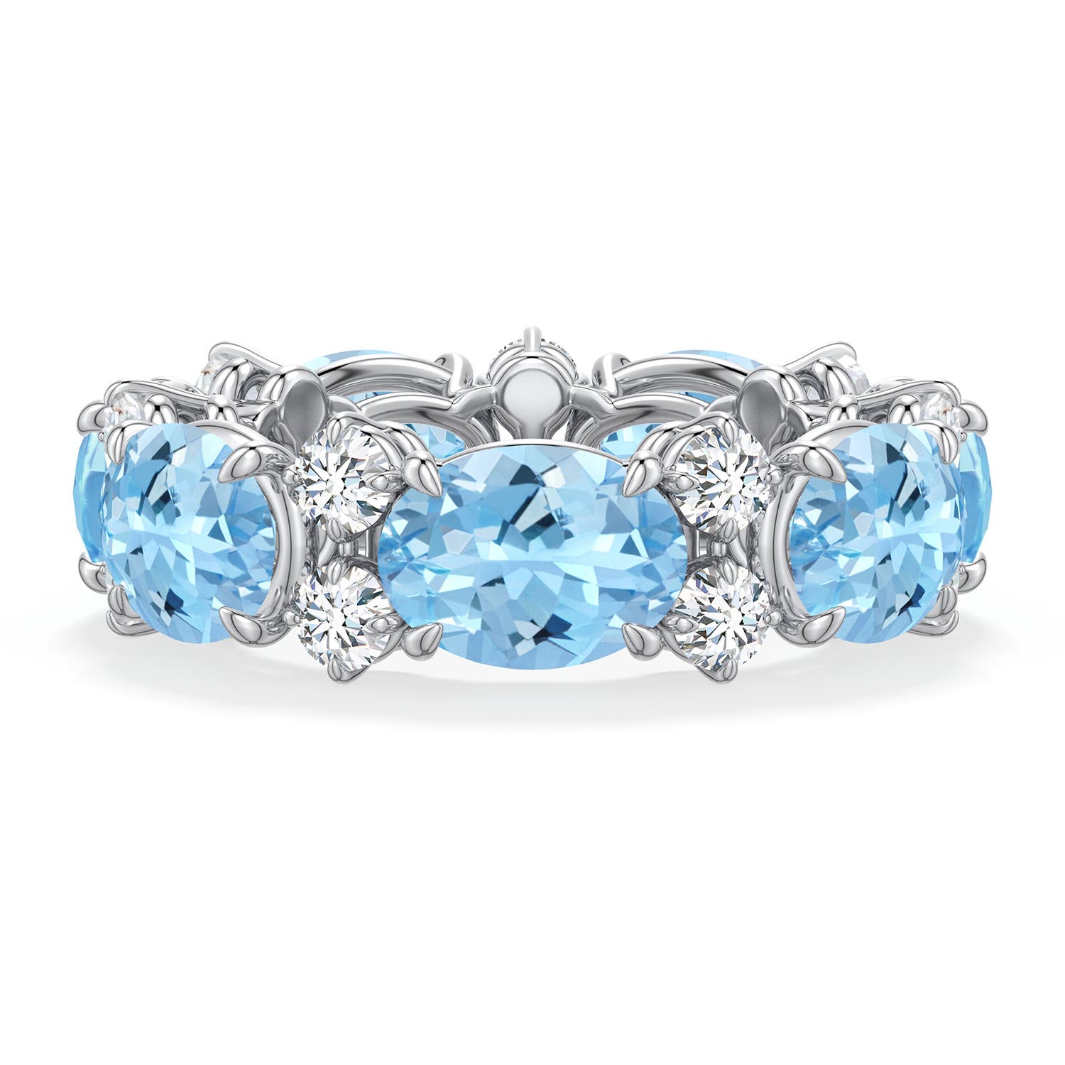 55 7.7 8x6mm AAAA Alternating Oval Aquamarine and Diamond Eternity Ring in White Gold - main