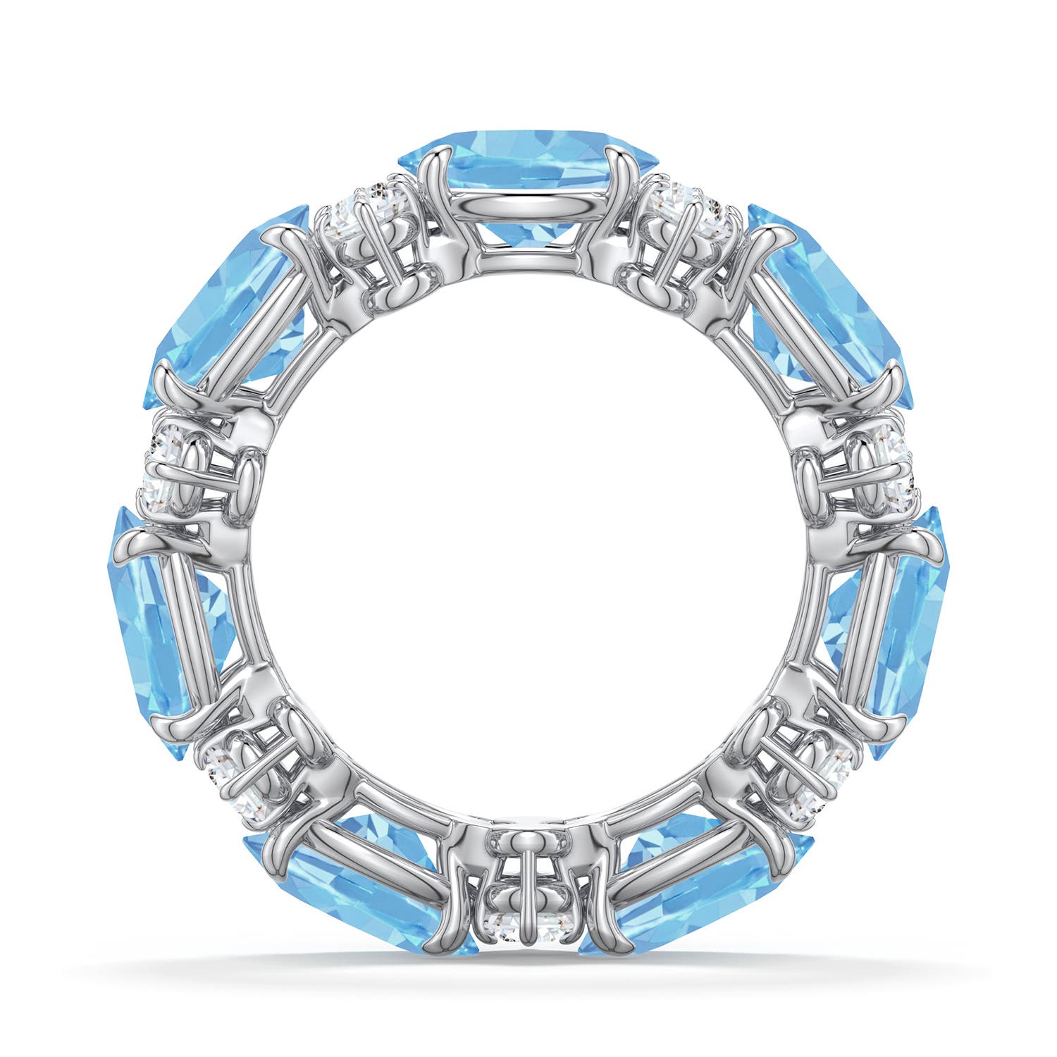 55 7.7 8x6mm AAAA Alternating Oval Aquamarine and Diamond Eternity Ring in White Gold - side 1