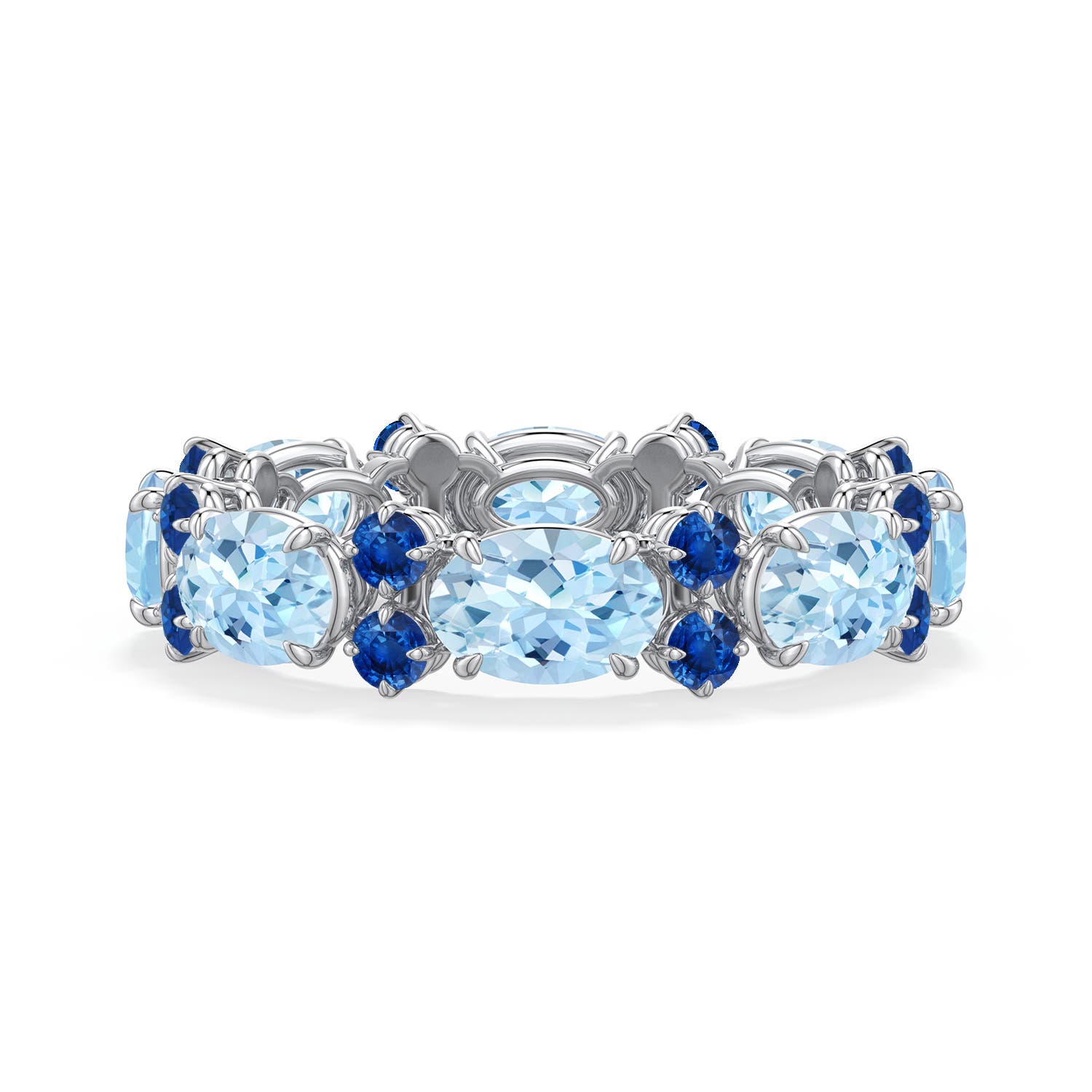 55 6 6x4mm AAA Alternating Oval Aquamarine and Blue Sapphire Eternity Ring in White Gold - main