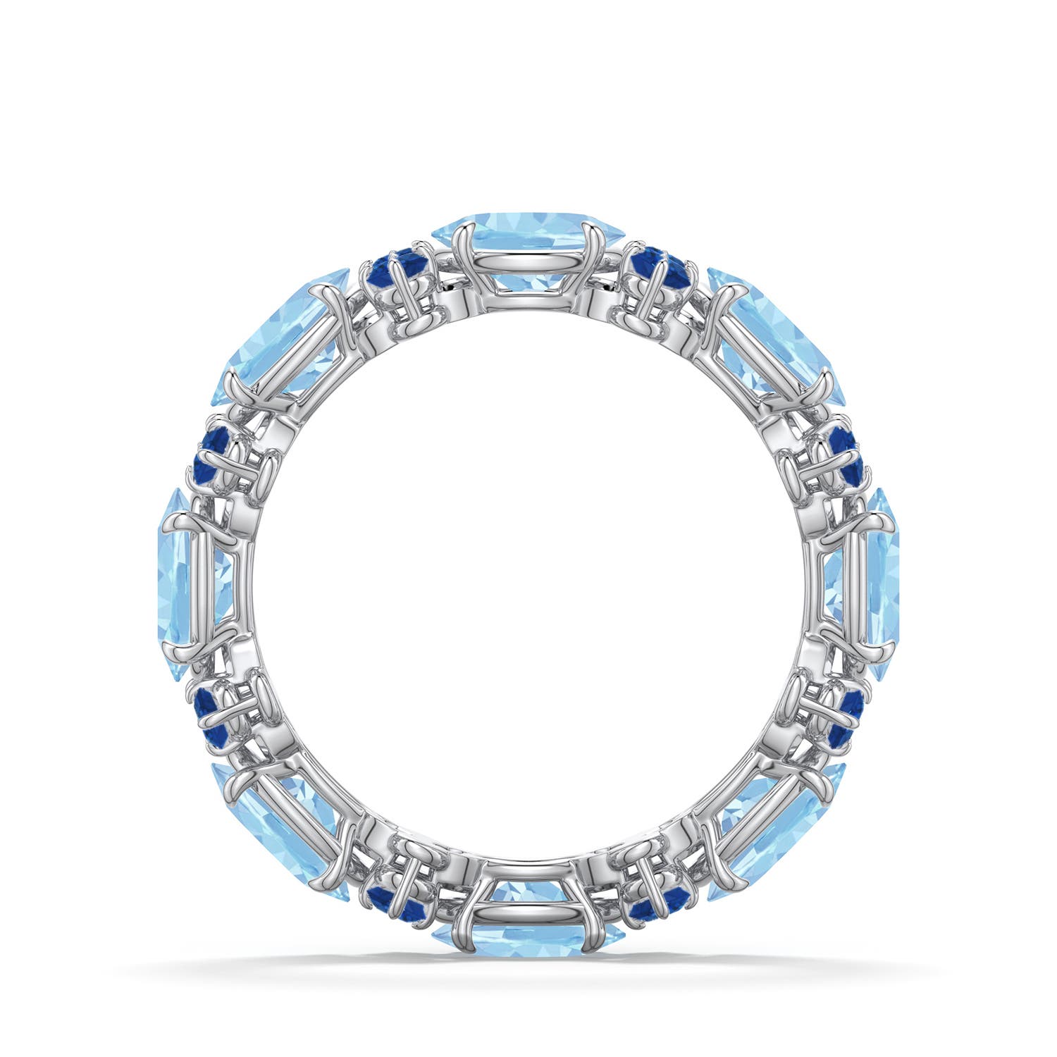 55 6 6x4mm AAA Alternating Oval Aquamarine and Blue Sapphire Eternity Ring in White Gold - side 1