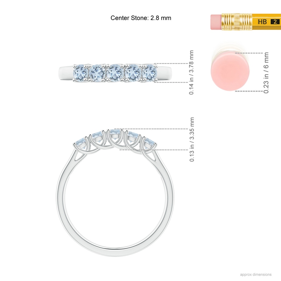 2.8mm A Half Eternity Five Stone Aquamarine Wedding Ring in White Gold ruler