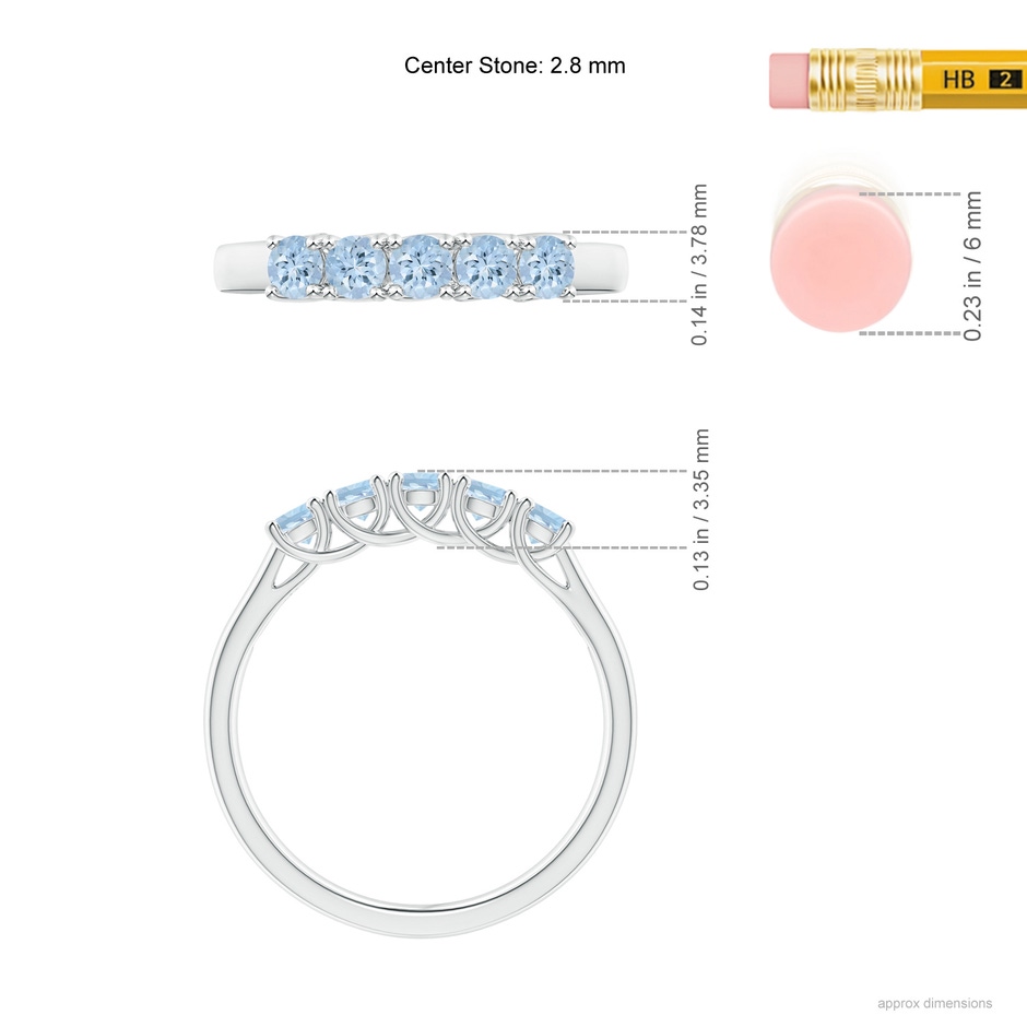 2.8mm AA Half Eternity Five Stone Aquamarine Wedding Ring in White Gold ruler