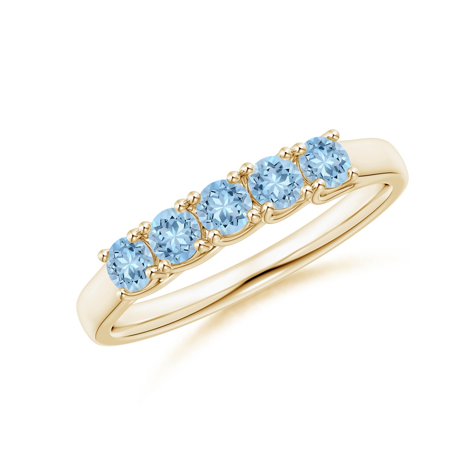2.8mm AAA Half Eternity Five Stone Aquamarine Wedding Ring in Yellow Gold 