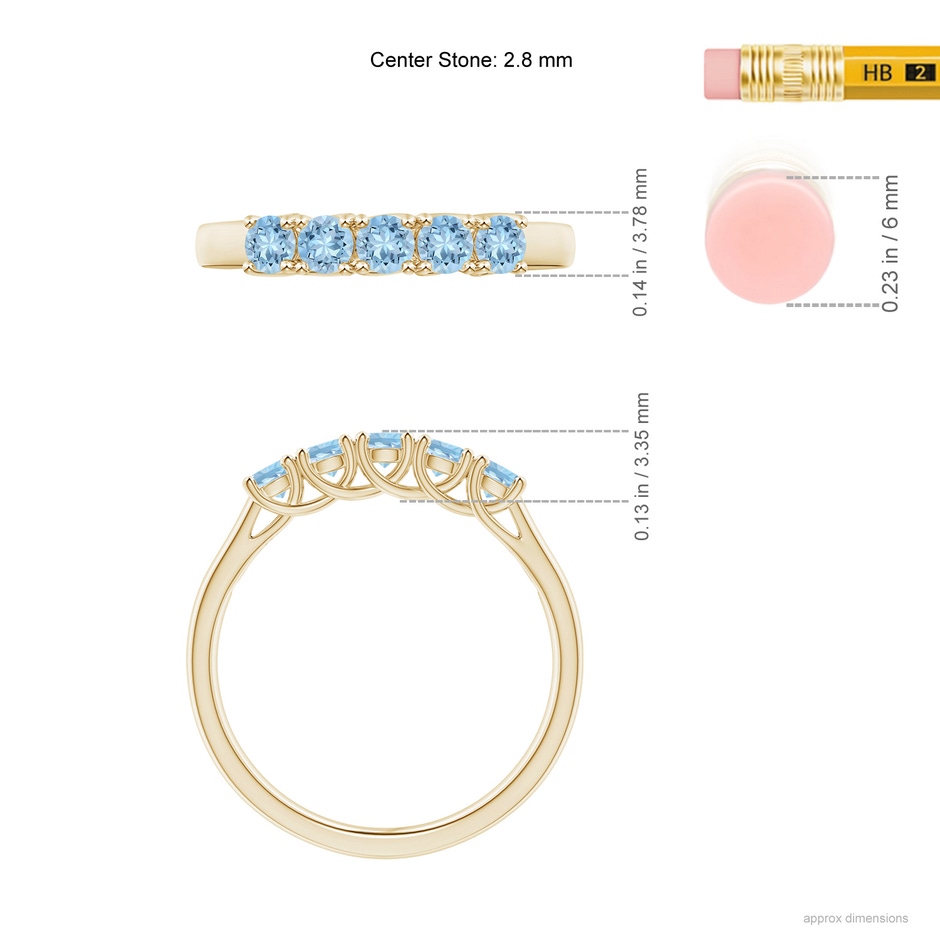 2.8mm AAA Half Eternity Five Stone Aquamarine Wedding Ring in Yellow Gold ruler