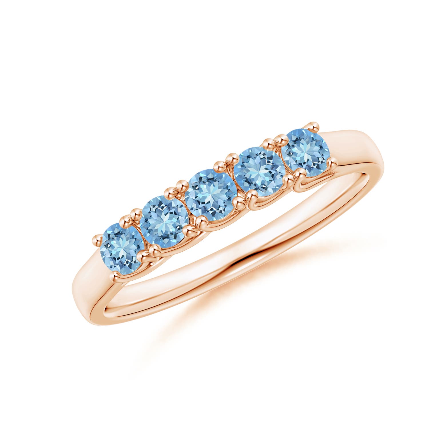 2.8mm AAAA Half Eternity Five Stone Aquamarine Wedding Ring in Rose Gold