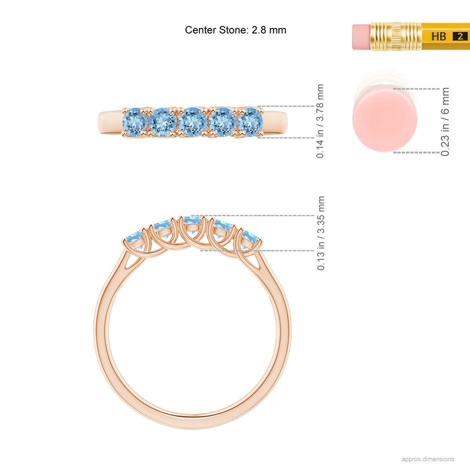 2.8mm AAAA Half Eternity Five Stone Aquamarine Wedding Ring in Rose Gold ruler