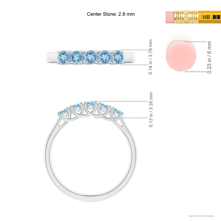 2.8mm AAAA Half Eternity Five Stone Aquamarine Wedding Ring in S999 Silver ruler
