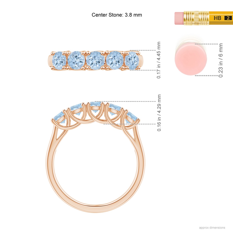 3.8mm AA Half Eternity Five Stone Aquamarine Wedding Ring in Rose Gold ruler