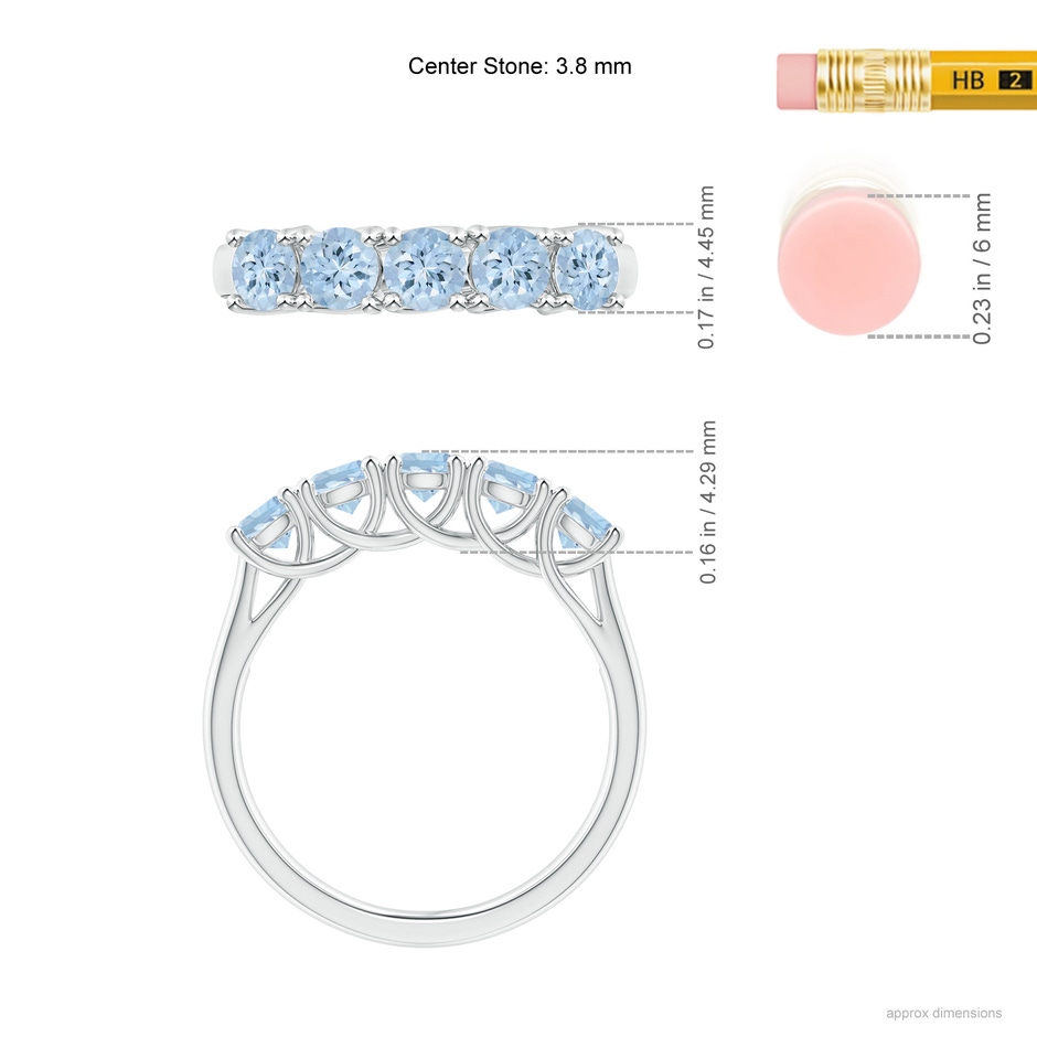 3.8mm AA Half Eternity Five Stone Aquamarine Wedding Ring in S999 Silver ruler