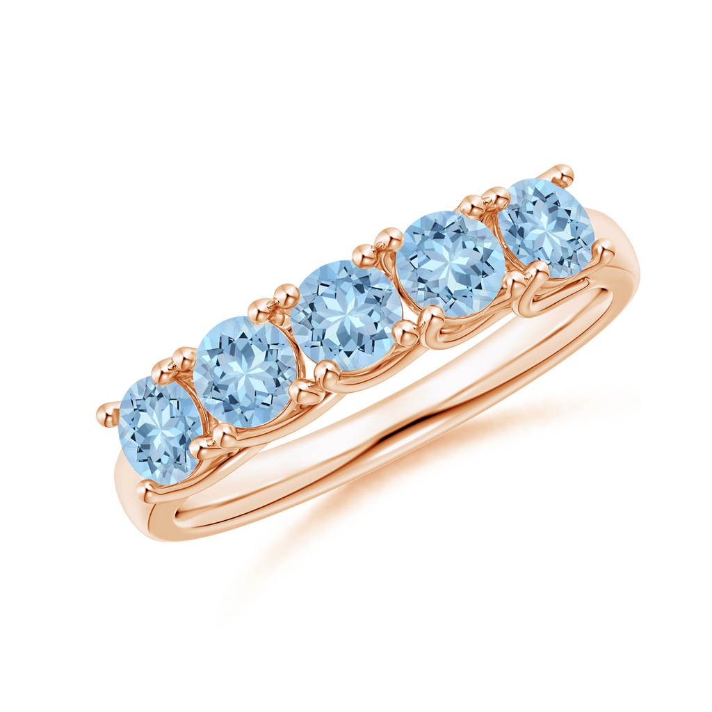 3.8mm AAA Half Eternity Five Stone Aquamarine Wedding Ring in 9K Rose Gold